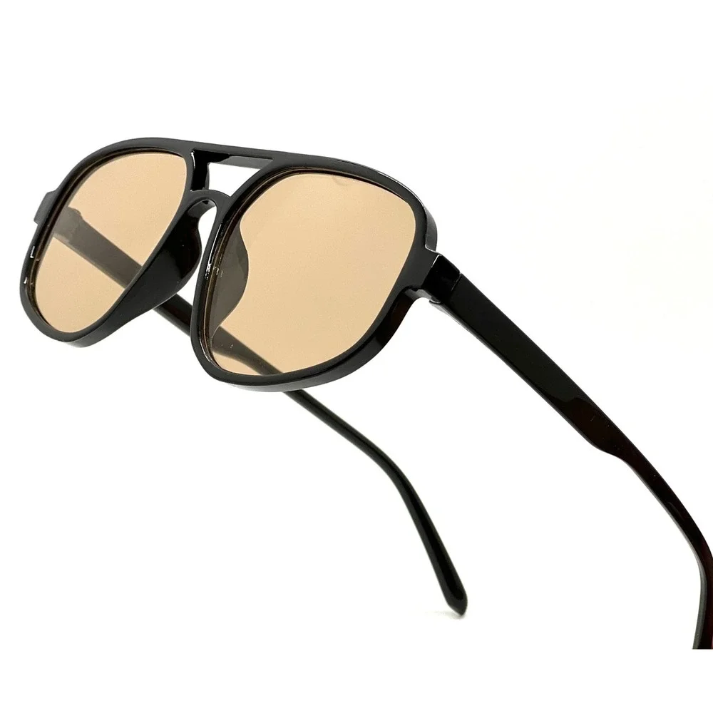 Fashion Men's Aviator Sunglasses Black Frame Brown Tinted Lenses Style Gafas New